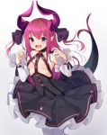 absurdres blue_eyes curled_horns detached_sleeves elizabeth_bathory_(fate) elizabeth_bathory_(fate)_(all) fate/grand_order fate_(series) hair_ribbon highres long_hair looking_at_viewer open_mouth pink_hair purple_ribbon ribbon tail tail_raised z_loader