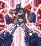  autobot blue_eyes clenched_hands electricity energy glowing glowing_eyes looking_to_the_side mecha no_humans optimus_prime solo transformers yasukuni_kazumasa 