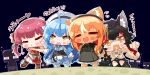  4girls =_= @_@ angry animal_ears blush_stickers cat_ears chibi enderman hololive houshou_marine minecraft multiple_girls nokiri ookami_mio puckered_lips scared shiranui_flare wolf_ears yukihana_lamy 