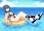  1girl beach bikini black_bikini blue_eyes blue_hair byleth_(fire_emblem) byleth_eisner_(female) byleth_eisner_(female) cape cute drink drinking_glass female_my_unit_(fire_emblem:_three_houses) fire_emblem fire_emblem:_three_houses fire_emblem:_three_houses fire_emblem_16 fire_emblem_heroes floating flower flower_hair_ornament flower_on_head hair_flower hair_ornament hibiscus ice_cream ice_cream_scoop innertube intelligent_systems looking_at_viewer moe my_unit_(fire_emblem:_three_houses) navel nintendo ocean sandals short_hair sitting solo sonotokidoki_no_namae summer super_smash_bros. sword vacation water weapon wet 