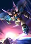  absurdres decepticon flying highres looking_down mecha mechanical_wings motion_blur mountain no_humans red_eyes sizuku_73 solo sunset thundercracker transformers wings 