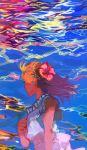  1girl ayana_(tannsann) brown_hair clenched_hand dress flower hair_flower hair_ornament hand_up long_hair looking_away marin_(the_legend_of_zelda) sleeveless sleeveless_dress solo the_legend_of_zelda the_legend_of_zelda:_link&#039;s_awakening underwater 