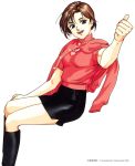  1girl brown_eyes brown_hair highres pc_engine_fan short_hair simple_background solo takada_akemi white_background 