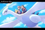  2boys :3 :d backpack bag baseball_cap black_pants black_shirt blue_shorts blue_sky cellphone clouds cloudy_sky commentary_request copyright_name day english_text flying gen_1_pokemon gen_2_pokemon gen_4_pokemon gou_(pokemon) hand_on_headwear hat highres holding holding_phone indian_style legendary_pokemon lugia male_focus mei_(maysroom) multiple_boys open_mouth pants phone pikachu pokemon pokemon_(anime) pokemon_(creature) pokemon_swsh_(anime) rainbow riding riding_pokemon rotom rotom_phone satoshi_(pokemon) shirt shorts sitting sky smartphone smile standing upper_teeth water_drop white_shirt 