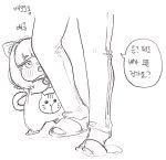  1girl animal_ears cat cat_ears cat_girl cat_tail cs_perrault_(last_origin) eyebrows_visible_through_hair fangs highres korean_text last_origin monochrome simple_background slippers tail translation_request user_umme92 younger 