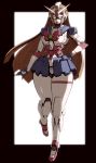  1girl breasts brown_hair closed_eyes curvy g_gundam gem green_eyes gundam hand_on_hip highres kazumi_yoshiyuki long_hair mecha nobel_gundam plump red_neckwear solo 