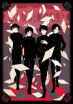  4boys aoyama_(szs) arm_at_side arm_behind_back bangs black_border black_footwear black_hair black_theme blurry blurry_background book border buttons closed_mouth commentary_request emphasis_lines expressionless fingernails flying_paper full_body gakuran glasses gradient gradient_background grey_background grin haga_(szs) half-closed_eyes hand_in_pocket hand_on_hip hand_on_own_arm hand_on_own_chest hands_in_pockets high_collar highres holding holding_book japanese_clothes kino_kuniya kudou_jun looking_afar looking_at_viewer male_focus multiple_boys okumura open_mouth paper parted_bangs red-framed_eyewear red_background red_eyes red_theme sayonara_zetsubou_sensei school_uniform see-through semi-rimless_eyewear side-by-side smile spiky_hair teeth too_many too_many_papers translation_request uniform upper_teeth v-shaped_eyebrows walking 