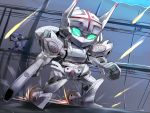  alexander_(boukoku_no_akito) blue_eyes bullet chibi clenched_hand code_geass code_geass:_boukoku_no_akito gun holding holding_gun holding_weapon mecha no_humans nonon_(xenonbot) robot skating solo_focus sutherland_(code_geass) weapon 