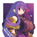  1girl bow breasts character_name choker covered_nipples fate/extra fate/extra_ccc fate/grand_order fate_(series) hair_bow huge_breasts long_hair mawaru_(mawaru) passionlip pink_eyes purple_hair signature very_long_hair 