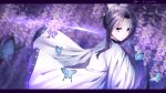  1girl absurdres blurry_foreground bug butterfly butterfly_hair_ornament closed_mouth flower from_side hair_intakes hair_ornament hair_tubes haori highres holding holding_sword holding_weapon huge_filesize insect japanese_clothes jun_(sky_ia_127_snow) katana kimetsu_no_yaiba kochou_shinobu long_sleeves outdoors purple_flower purple_hair purple_theme shiny shiny_hair short_hair_with_long_locks signature solo standing sword twitter_username violet_eyes weapon wisteria 