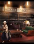  1other book bookshelf bridal_gauntlets cape chair couch desk globe hakama houhou_(black_lack) japanese_clothes katsugeki/touken_ranbu office plant potted_plant saniwa_(katsugeki/touken_ranbu) smile telescope touken_ranbu walking white_hair yellow_eyes 