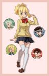  1girl alternate_costume bangs bletisan blonde_hair blood blue_eyes blush brown_eyes brown_hair cardigan chrome_(dr._stone) collared_shirt deviantart dr._stone eyebrows_visible_through_hair ginro_(dr._stone) glasses gradient_hair green_eyes green_hair hachimaki hair_between_eyes hair_over_one_eye headband ishigami_senkuu kinro_(dr._stone) kohaku_(dr._stone) loafers multicolored_hair necktie nejiri_hachimaki nosebleed open_mouth pleated_skirt ponytail red_eyes school_uniform shirt shoes short_hair skirt smile spiky_hair steam_from_ears sweater_vest thigh-highs two-tone_hair uniform white_hair 