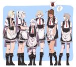  6+girls ak-12_(girls_frontline) alternate_costume blonde_hair blush braid brown_hair character_request closed_eyes commentary_request crossed_arms enmaided french_braid girls_frontline green_eyes hand_on_another&#039;s_head height_difference huqu lavender_eyes lee-enfield_(girls_frontline) low_ponytail m200_(girls_frontline) maid multiple_girls red_eyes silver_hair sweatdrop yellow_eyes 