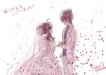  1boy 1girl artist_name bride brother_and_sister brown_hair dress elbow_gloves gloves groom hano_haruka husband_and_wife incest jewelry looking_at_another petals ring rose_petals siblings signature siscon_ani_to_brocon_imouto_ga_shoujiki_ni_nattara translated tuxedo uta_(siscon_ani_to_brocon_imouto_ga_shoujiki_ni_nattara_) wedding wedding_dress wedding_ring 