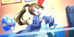  blue_eyes blush brown_hair long_hair love_live!_school_idol_festival_all_stars ousaka_shizuku ponytail table_tennis yukata 