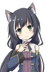  1girl :3 animal_ear_fluff animal_ears bare_shoulders black_hair breasts cat_ears commentary_request detached_sleeves eyebrows_visible_through_hair green_eyes hair_between_eyes karyl_(princess_connect!) long_hair looking_at_viewer low_twintails multicolored_hair princess_connect! princess_connect!_re:dive simple_background small_breasts solo toro_th twintails two-tone_hair upper_body v-shaped_eyebrows white_background white_hair 