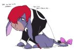  1boy cosplay eeyore english_text nyattoberry one_eye_covered redhead ribbon solo tail tail_ribbon the_king_of_fighters white_background winnie_the_pooh yagami_iori yagami_iori_(cosplay) 