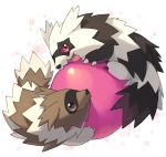  ball black_eyes brown_sclera chorefuji closed_mouth dual_persona floral_background galarian_form galarian_zigzagoon gen_3_pokemon gen_8_pokemon no_humans open_mouth pink_sclera pokemon pokemon_(creature) tongue tongue_out wavy_mouth white_background zigzagoon 