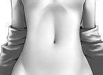  1girl close-up commentary_request greyscale kamata_yuuya monochrome navel original simple_background solo stomach white_background 