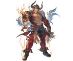  1boy abs armor bara black_hair chest dark_skin dark_skinned_male draph earrings eyepatch full_body gloves granblue_fantasy horns jewelry long_hair looking_at_viewer male_focus manly muscle navel official_art one_eye_covered pants pectorals pointy_ears reinhardtzar revealing_clothes shiny shiny_hair smile solo white_background 
