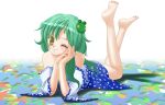  frog green_hair japanese_clothes kochiya_sanae long_hair miko touhou tsutan 