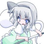  blue_eyes ghost haduki hairband hazuki_m hitodama konpaku_youmu konpaku_youmu_(ghost) myon sheath short_hair silver_hair sword touhou unsheathing weapon white_hair 