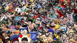  2b_(nier:automata) 6+boys 6+girls ahoge animal_ears annotation_request ball beanie black_hair blonde_hair blue_eyes blue_hair bow boxing_gloves braid brown_bow brown_hair character_request closed_mouth coconut commentary_request copyright_request detroit:_become_human dog escape_from_tarkov facial_hair fairy_tail flower food fruit gintama glasses grapes green_hair grey_hair gun hair_flower hair_ornament handgun hat headphones heart highres holding holding_gun holding_sword holding_tongs holding_weapon killa_(escape_from_tarkov) multicolored_hair multiple_boys multiple_girls necktie nier:automata nier_(series) nose_bubble orange_hair oshi_no_ko pokemon pokemon_(creature) purple_hair red_flower red_hair saliva smile snorlax soccer_ball super_mario_bros. sword thumbs_up tongs tsuchiyamashige turtle weapon white_hair 