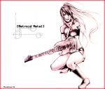  guitar instrument lefty_flip long_hair metroid midriff monochrome nintendo pink ponytail samus_aran sleeveless sleeveless_tanktop 