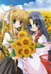  flower highres hinoue_itaru japanese_clothes kamio_misuzu kannabi_no_mikoto miko school_uniform sunflower 