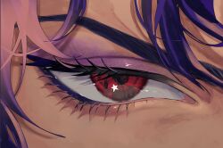  2boys arm_up battle_tendency brown_hair close-up eye_focus eye_reflection eyelashes eyeshadow highres jojo_no_kimyou_na_bouken joseph_joestar joseph_joestar_(young) kars_(jojo) makeup male_focus multiple_boys purple_eyeshadow purple_hair red_eyes reflection rr9pt76u5phwgqx tank_top 