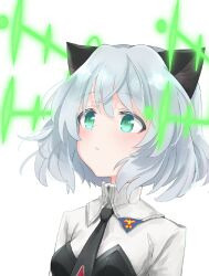  1girl animal_ears aohashi_ame black_necktie breasts cat_ears cat_girl commentary_request green_eyes highres hirschgeweih_antennas jacket medium_breasts necktie sanya_v._litvyak short_hair simple_background solo strike_witches turtleneck white_background white_hair white_jacket world_witches_series 