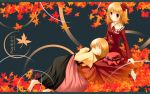 aki_minoriko aki_shizuha autumn blonde_hair hat leaf leaves multiple_girls sakura_tsuki_inaba short_hair siblings sisters touhou 