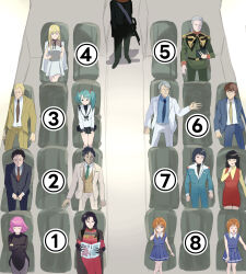  6+boys 6+girls bright_noa char_aznable character_request cima_garahau closed_eyes commentary_request copyright_request dress fa_yuiry gigi_andalusia green_hair gundam gundam_0083 gundam_hathaway's_flash gundam_zz haman_karn hathaway_noa highres inuno_z kamille_bidan looking_at_another meme military mobile_suit_gundam multiple_boys multiple_girls pink_hair quess_paraya sitting smile twintails where_are_you_sitting_(meme) white_dress zeta_gundam 