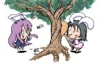  baku_taso bunny_ears chibi inaba_tewi itigekimaru rabbit_ears reisen_udongein_inaba touhou tree trees 