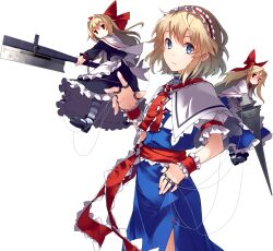  1girl alice_margatroid blonde_hair blue_dress blue_eyes bow capelet closed_mouth doll dress eho_(icbm) frilled_hairband frilled_sash frills game_cg hair_bow hairband holding holding_polearm holding_weapon jewelry labyrinth_of_touhou_(series) labyrinth_of_touhou_tri lance lolita_hairband long_hair looking_at_viewer medium_hair non-web_source official_art polearm puppet_rings puppet_strings red_bow red_hairband red_sash ring sash shanghai_doll solo touhou transparent_background weapon white_capelet wrist_cuffs 