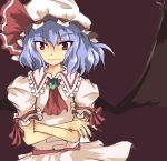  blue_hair brooch crot_(pixiv) hat jewelry red_eyes remilia_scarlet ribbon ribbons short_hair touhou wings 