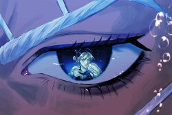  1boy 1girl air_bubble arms_up bare_shoulders black_hair blonde_hair blue_eyes bubble close-up closed_mouth dark-skinned_male dark_skin double_bun enrico_pucci eye_focus eye_reflection eyelashes hair_bun highres jojo_no_kimyou_na_bouken kujo_jolyne multicolored_hair reflection rr9pt76u5phwgqx stone_ocean tank_top two-tone_hair 