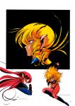  80&#039;s blonde_hair bodysuit fight!_iczer-1 highres iczer-1 iczer-2 official_art oldschool pink_eyes pink_hair pointy_ears tatakae!!_iczer-1 