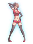  breasts brown_eyes brown_hair cleavage elbow_gloves gloves high_heels matsudo_aya meiko navel shoes short_hair shorts solo thigh-highs thighhighs vocaloid 