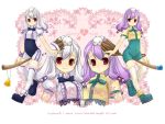  broom broom_riding pangya purple_hair red_eyes thigh-highs tiki twins white_hair witch 