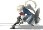  blonde_hair gomunagagutsu ponytail shield sword tanaka_hirotaka weapon 