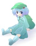  bag blue_eyes blue_hair hat kawashiro_nitori oka_(artist) oka_(bananashoe) short_hair sitting touhou 