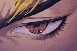  2boys black_coat black_hat blonde_hair brown_eyes close-up closed_mouth coat collared_coat dio_brando eye_focus eye_reflection eyelashes hat highres jojo_no_kimyou_na_bouken kujo_jotaro male_focus multiple_boys peaked_cap popped_collar reflection rr9pt76u5phwgqx star_(symbol) stardust_crusaders 