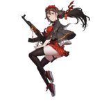 1girl alternate_costume assault_rifle bangs black_hair black_legwear breasts brown_eyes brown_hair cancer_(zjcconan) closed_mouth from_side full_body girls_frontline gun hair_between_eyes hair_ornament holding holding_gun holding_weapon lips long_hair looking_at_viewer official_art photoshop_(medium) red_ribbon red_skirt red_string ribbon rifle skirt smile solo string thigh-highs thighs transparent_background twintails type_56_assault_rifle type_56_assault_rifle_(girls_frontline) weapon 