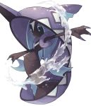  aqua_sclera black_eyes blue_hair chorefuji claws gen_7_pokemon legendary_pokemon looking_at_viewer no_humans pokemon pokemon_(creature) simple_background solo tapu_fini water white_background 