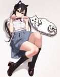  animal_ears black_hair brown_eyes cat cat_ears highres k-on! nakano_azusa neck_ribbon paw_pose revolmxd ribbon school_uniform skirt twintails 