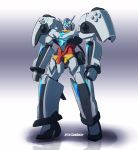  blue_eyes clenched_hands controller core_gundam_ii cosmikaizer fusion glowing glowing_eyes gundam gundam_build_divers gundam_build_divers_re:rise gunpla highres mecha no_humans playstation_5 standing v-fin 