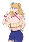  1girl absurdres blonde_hair breasts earrings food galko gyaru highres huge_breasts ice_cream jewelry one_side_up oshiete!_galko-chan pants side_bun sohn_woohyoung 