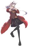  1girl absurdres ahoge animal_ears coat cosplay fate/stay_night fate_(series) fox_ears fox_girl full_body glasses highres hololive homurahara_academy_uniform off-shoulder_coat pantyhose red_coat school_uniform shirakami_fubuki solo tohsaka_rin tohsaka_rin_(cosplay) tsumeki virtual_youtuber 