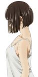  1girl bangs bare_shoulders bob_cut breasts brown_hair camisole collarbone from_side looking_away mattaku_mousuke original profile short_hair simple_background small_breasts solo white_background white_camisole 